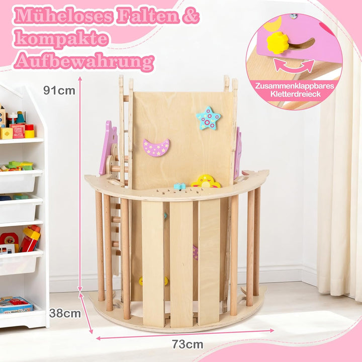 COSTWAY Klettergerüst Indoor 4er Set, klappabres Kletterdreieck mit Rutsche, Kletterbogen, Netz, ink