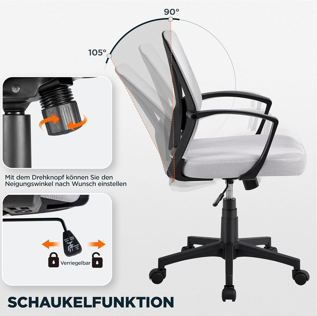 Yaheetech Bürostuhl, Schreibtischstuhl, Drehstuhl mit Netzrückenlehne, Computerstuhl Ergonomischer D