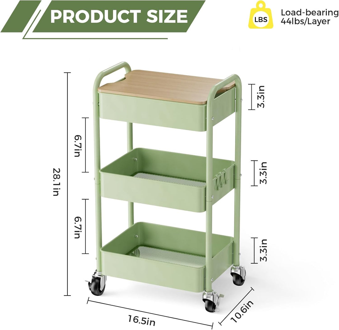 Shrivee 3-Tier Rollwagen mit Tischplatte, Servierwagen, rollender Allzweckwagen aus Metall, Regal au