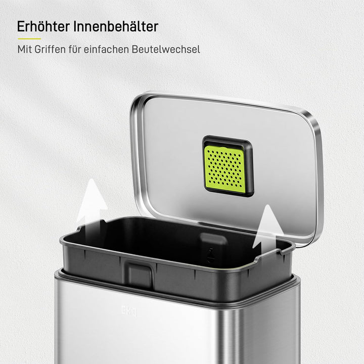 EKO Madison 50l Mülleimer Küche, Tretmülleimer mit Geruchsfach und Inneneimer, Mistkübel mit Soft-Cl