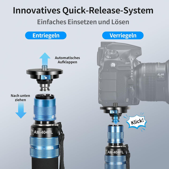 SIRUI AM-404FL Kamera Wanderstock Einbeinstativ Monopod mit Standfuss,190 cm Aluminium Stativ, innov