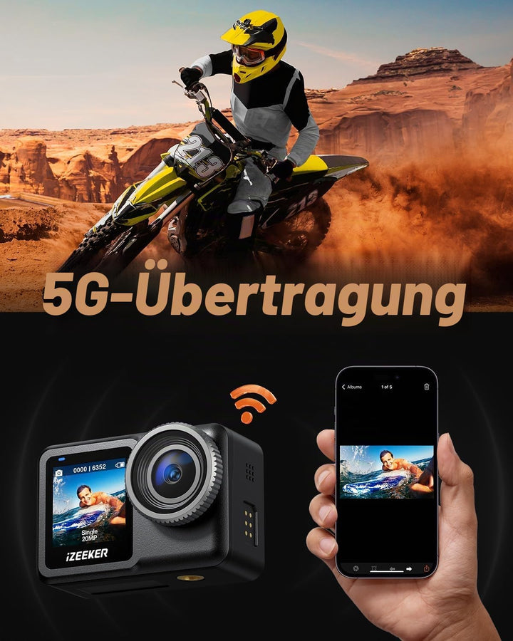 iZEEKER Action Cam 4K 20MP, 40M Wasserdicht Unterwasserkamera, 12M Wasserdicht ungeschützt, Vlog Cam