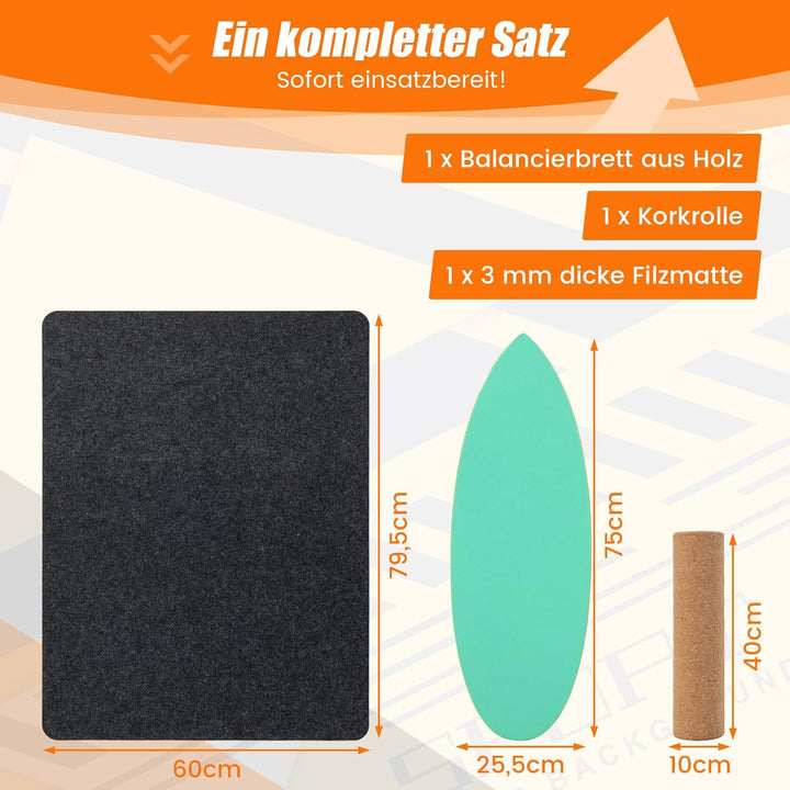COSTWAY Balance Board aus Holz, Balancebrett, Balance Trainer Trickboard für zuhause, inkl. Korkroll