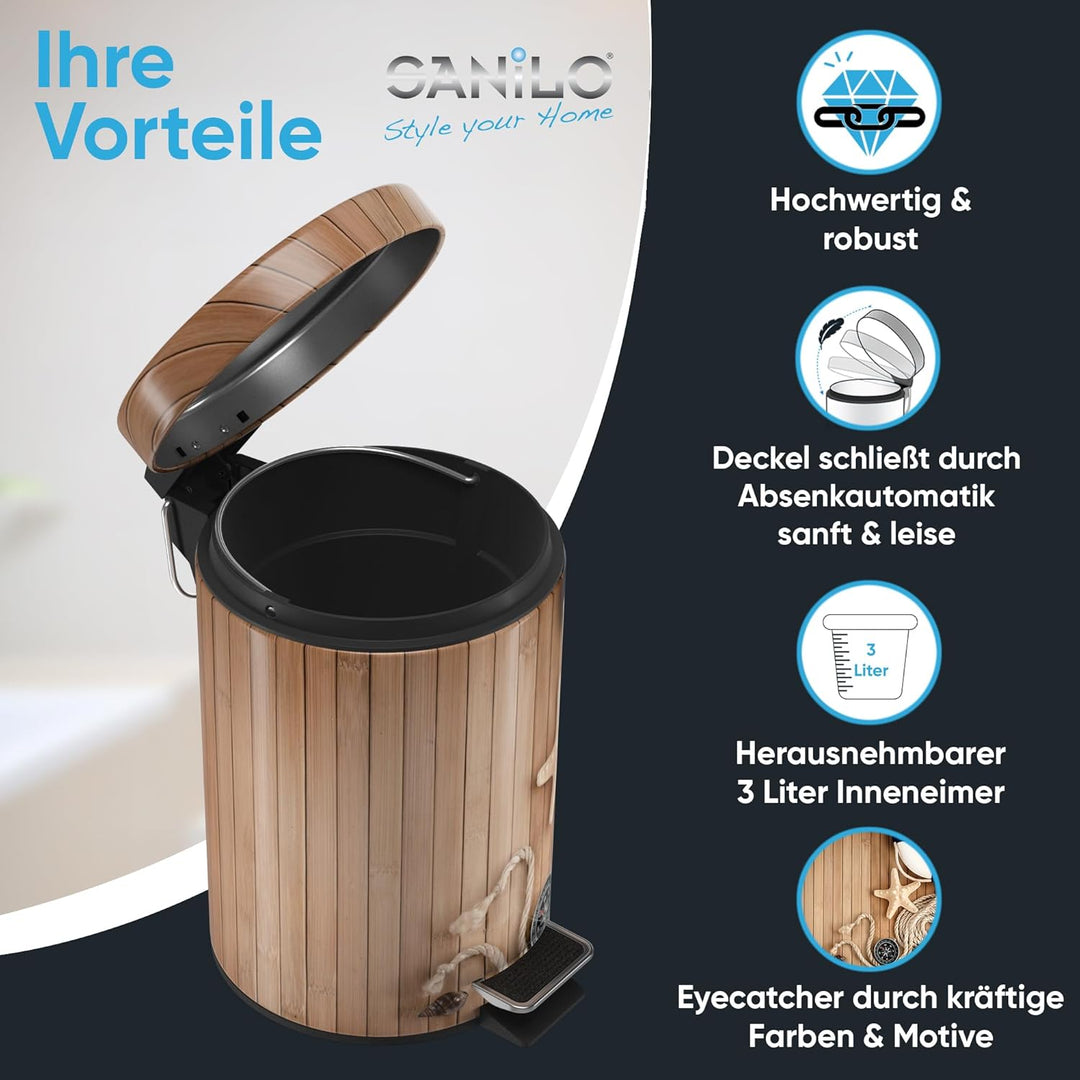 Sanilo Kosmetikeimer 3L mit Absenkautomatik, viele neue Bad Mülleimer zur Auswahl, Abfalleimer mit I