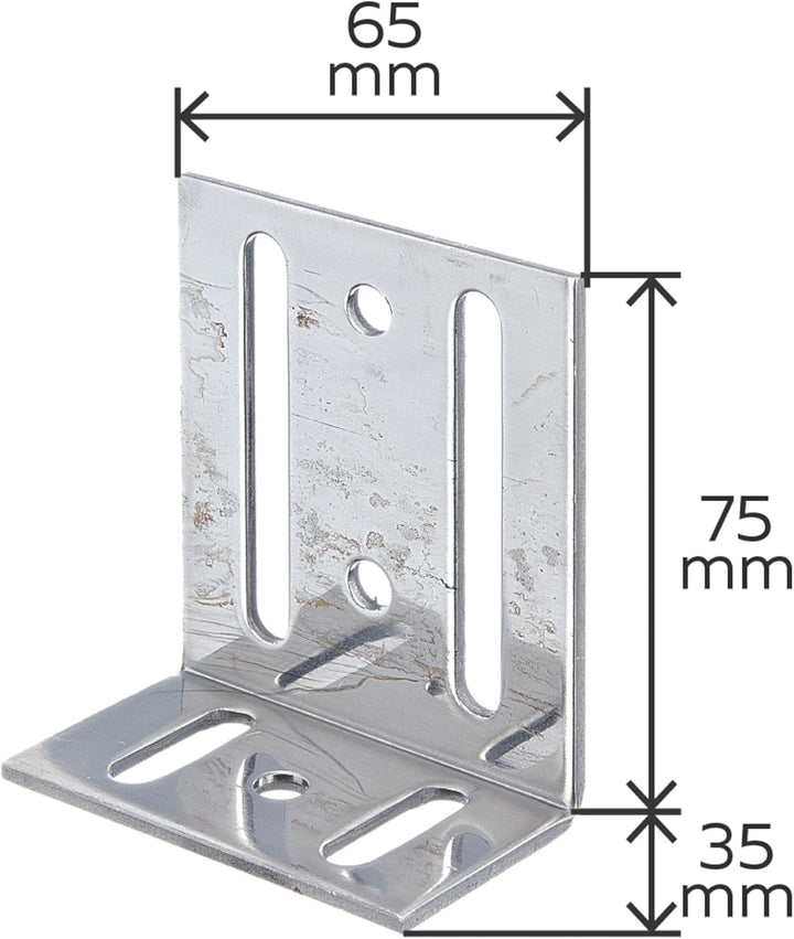 Alberts 851835 Verstellwinkel | mit Langloch | Edelstahl | 35 x 75 x 65 mm | 10er Set, Edelstahl