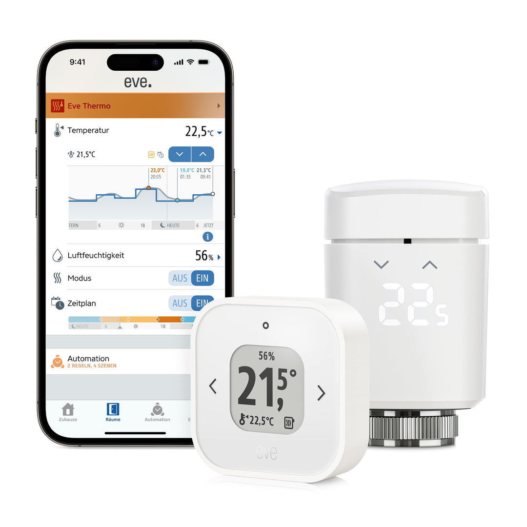 Eve Thermo – Raumkomfort-Set für Räume mit 1 Heizkörper, inkl. 1 Thermo Control, für Apple Home, Mat