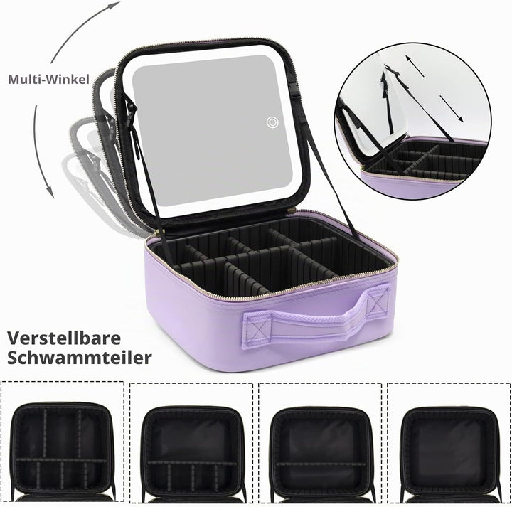 Reise-Makeup-Tasche Kosmetiktasche Make up Organizer Tasche mit grossen beleuchteten Spiegel 3 Farbe