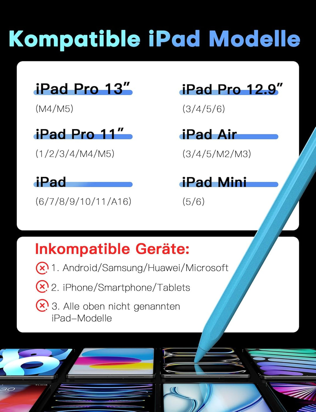 MEKO Stift für Apple iPad 2018-2025 mit Schnellladeleistung, Pen mit Palm Rejection und Neigungssens