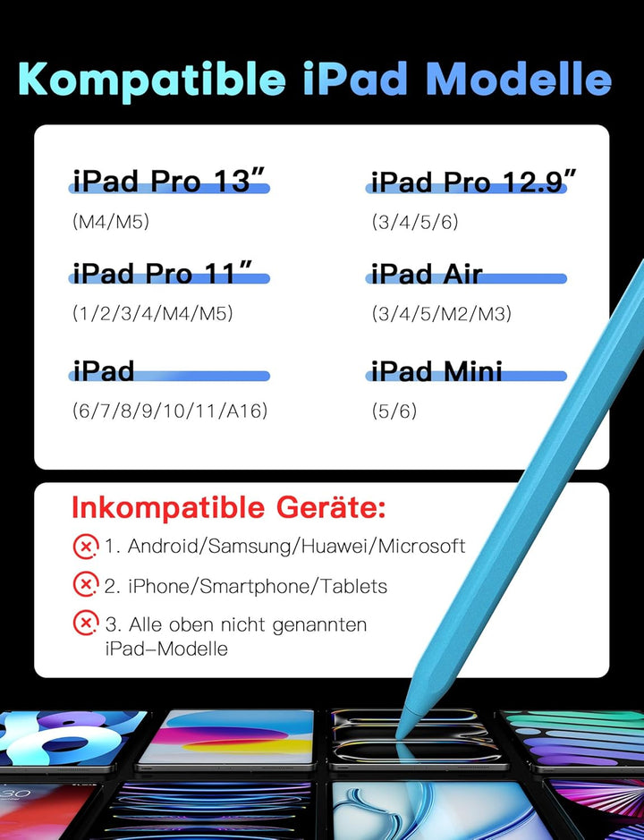 MEKO Stift für Apple iPad 2018-2025 mit Schnellladeleistung, Pen mit Palm Rejection und Neigungssens