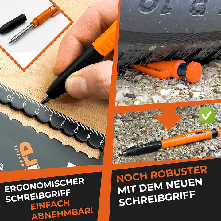 THORVALD Set Tieflochmarker Bleistift (2 x Zimmermannsbleistift + 38 Minen + Spitzer + Schreibgriff)