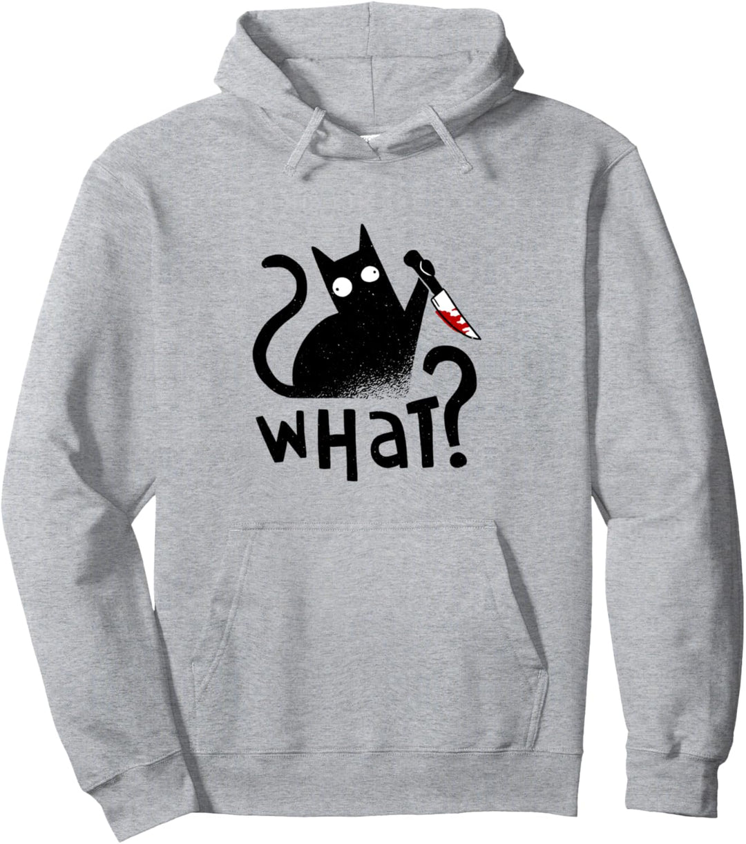 Cat What Cat mit Messer schwarz Katze mörderische Katze Halloween Pullover Hoodie