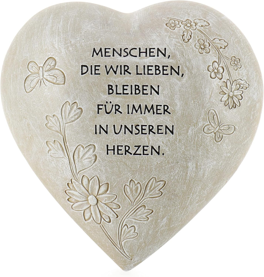 com-four® Grab-Dekoration in Herz-Form - verzierter Trauerstein mit Gedenkspruch - Gedenkstein mit A