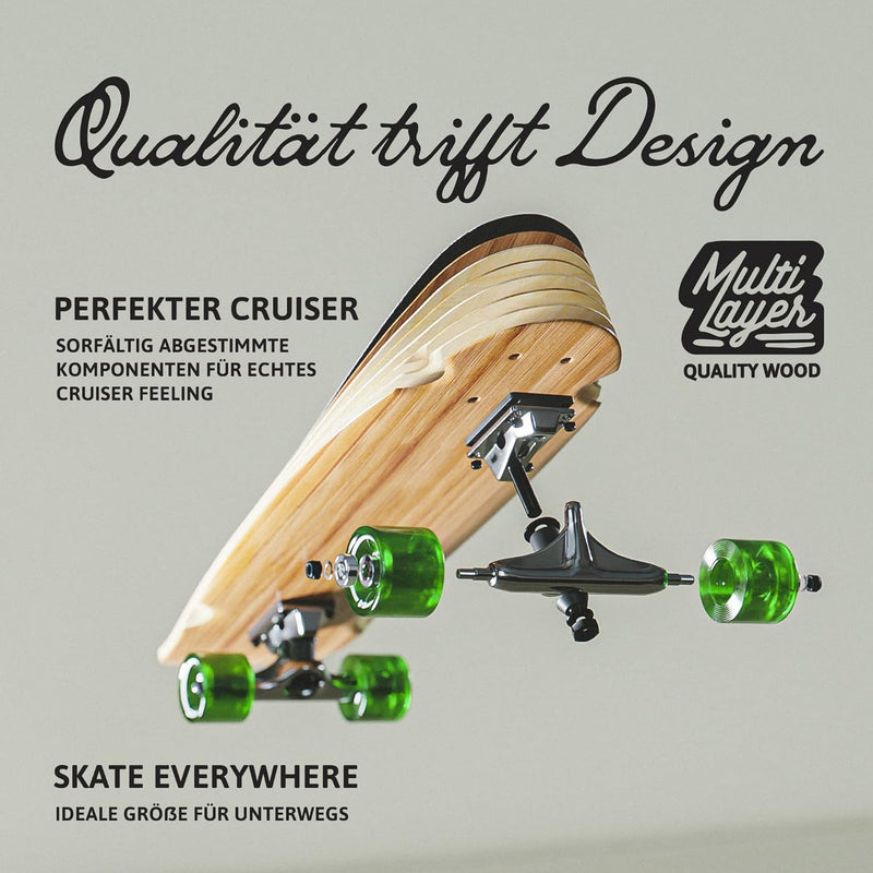 Apollo Mini-Longboard | Midi Cruiser als Komplett-Board, 70cm (30x8) | wendiges Kick Tail Mini Longb