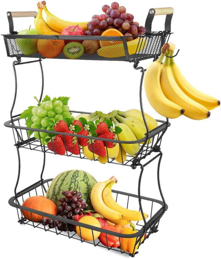 LANTUS Obstkorb mit 2 Bananenaufhängern, Obstständer für Zwiebeln, Snacks und Gemüse, für Küchenthek