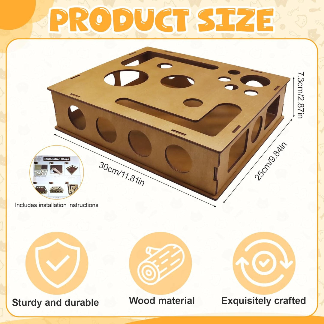 Beschäftigungsbox Krallenfeile Katzen, Kratzpuzzle Spielbox Holz, Katzen Krallenpflege Spielzeug, Kä