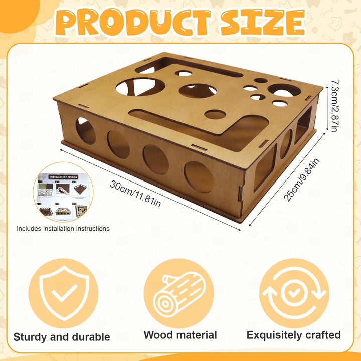 Beschäftigungsbox Krallenfeile Katzen, Kratzpuzzle Spielbox Holz, Katzen Krallenpflege Spielzeug, Kä