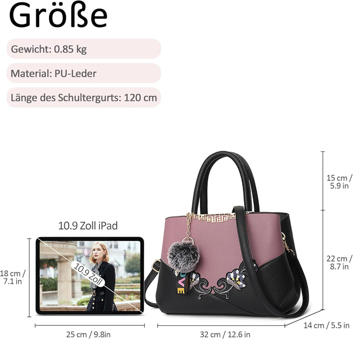 Damen Handtasche Mode Stickdesign Schultertasche Grosse Kapazität Umhängetasche Casual Reise Handtas