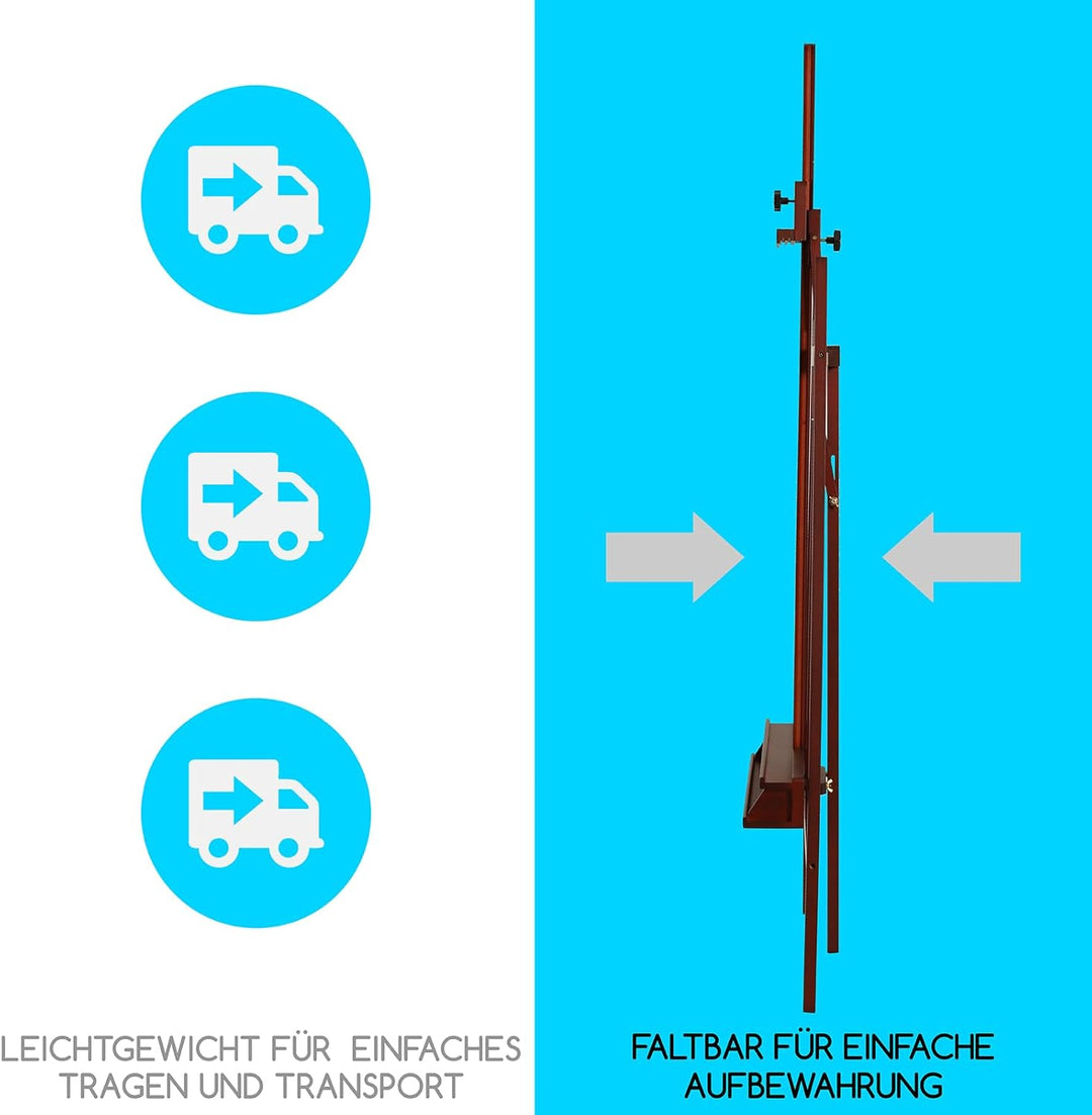 MEEDEN Staffelei Holz Gross 66x226 cm, Verstellbarer Leinwand Ständer aus Deutsche Buchenholz, Klapp