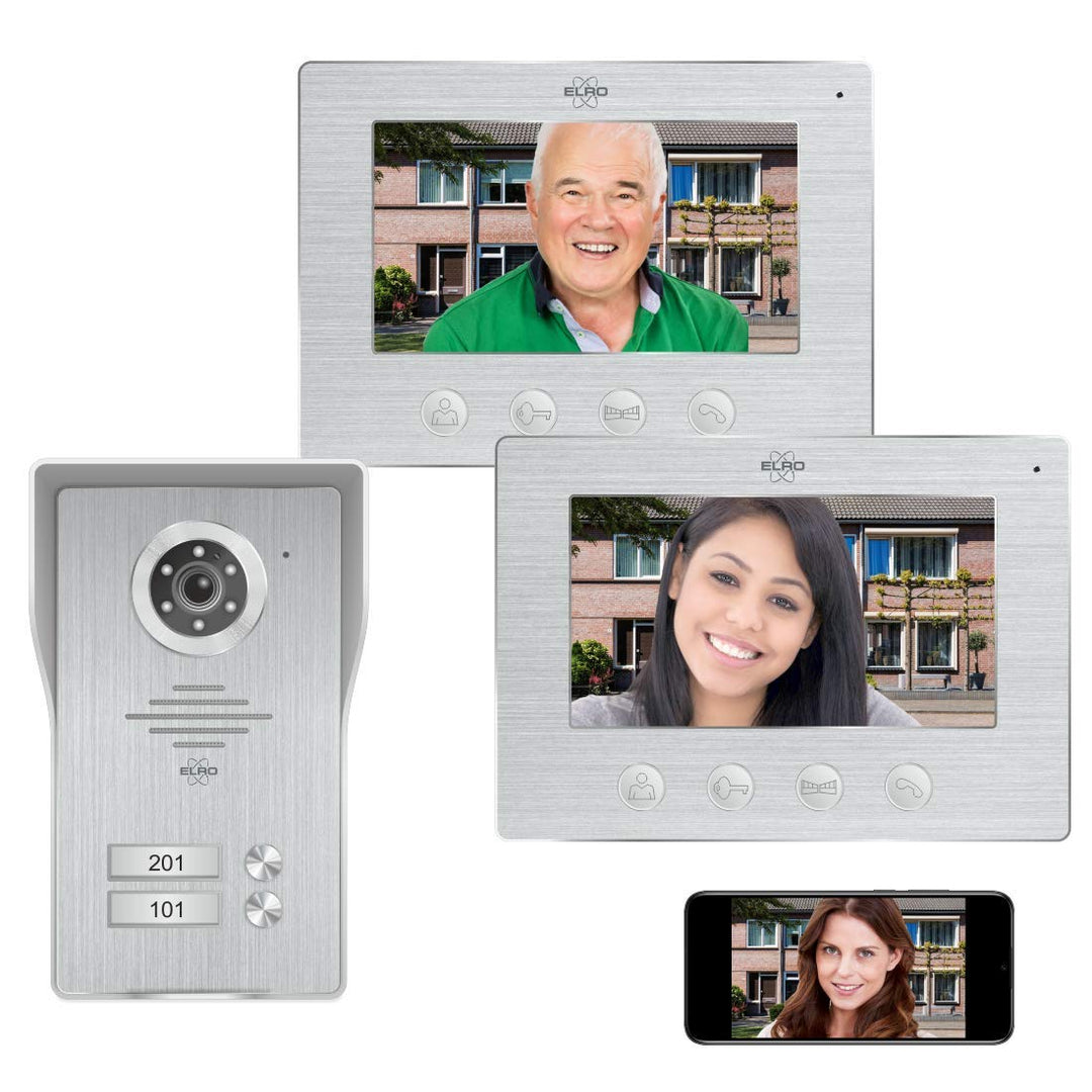 ELRO DV477IP2 WiFi IP Video Türsprechanlage-2-Familien-mit 2X 7-Zoll-Farbbildschirm-Color Night Visi