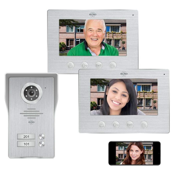 ELRO DV477IP2 WiFi IP Video Türsprechanlage-2-Familien-mit 2X 7-Zoll-Farbbildschirm-Color Night Visi