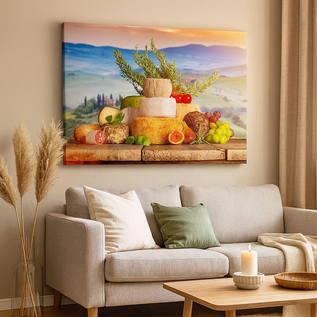 Bilder auf Leinwand 100x70cm Leinwandbild Toskana Käse Obst Italien Gross Wanddeko Bild Schlafzimmer