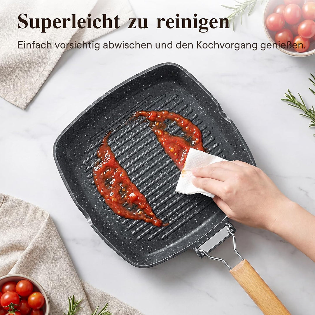 GiPP Poêle Grill avec Poignée Pliable, Granit Non Toxique Antiadhésive Schwarz 28cm, Schwarz 28cm