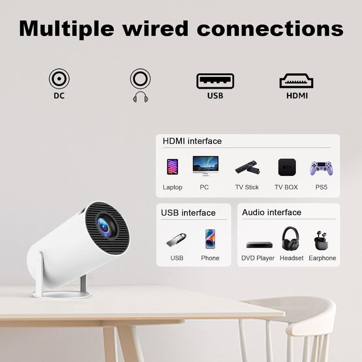 Mini Beamer Unterstützt 4K 1080P, Tragbarer Projektor mit WiFi 6 und Bluetooth 5.4, Kleiner Projekto
