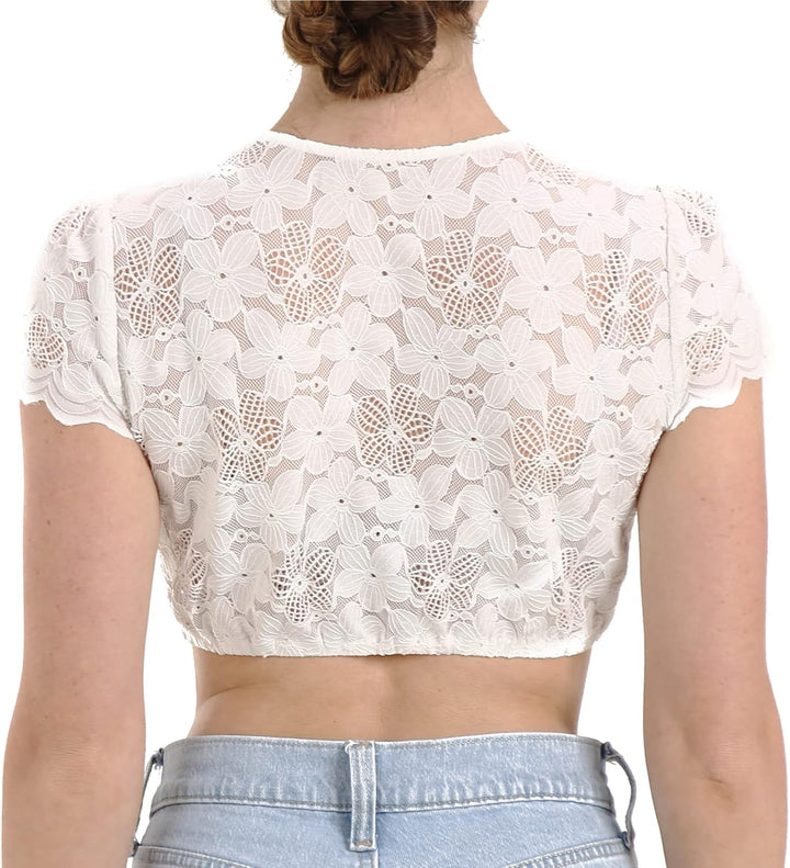 Kelliar Dirndl Bluse Damen Kurzarm Trachtenbluse Dirndlbluse Spitze Weiss Dirndlblusen für Oktoberfe