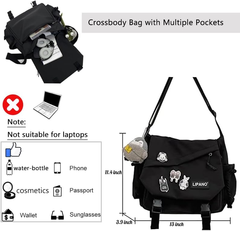 Niedliche Umhängetasche, ästhetische Umhängetasche, Nylon Y2K Schultertasche für Frauen Männer P01-s