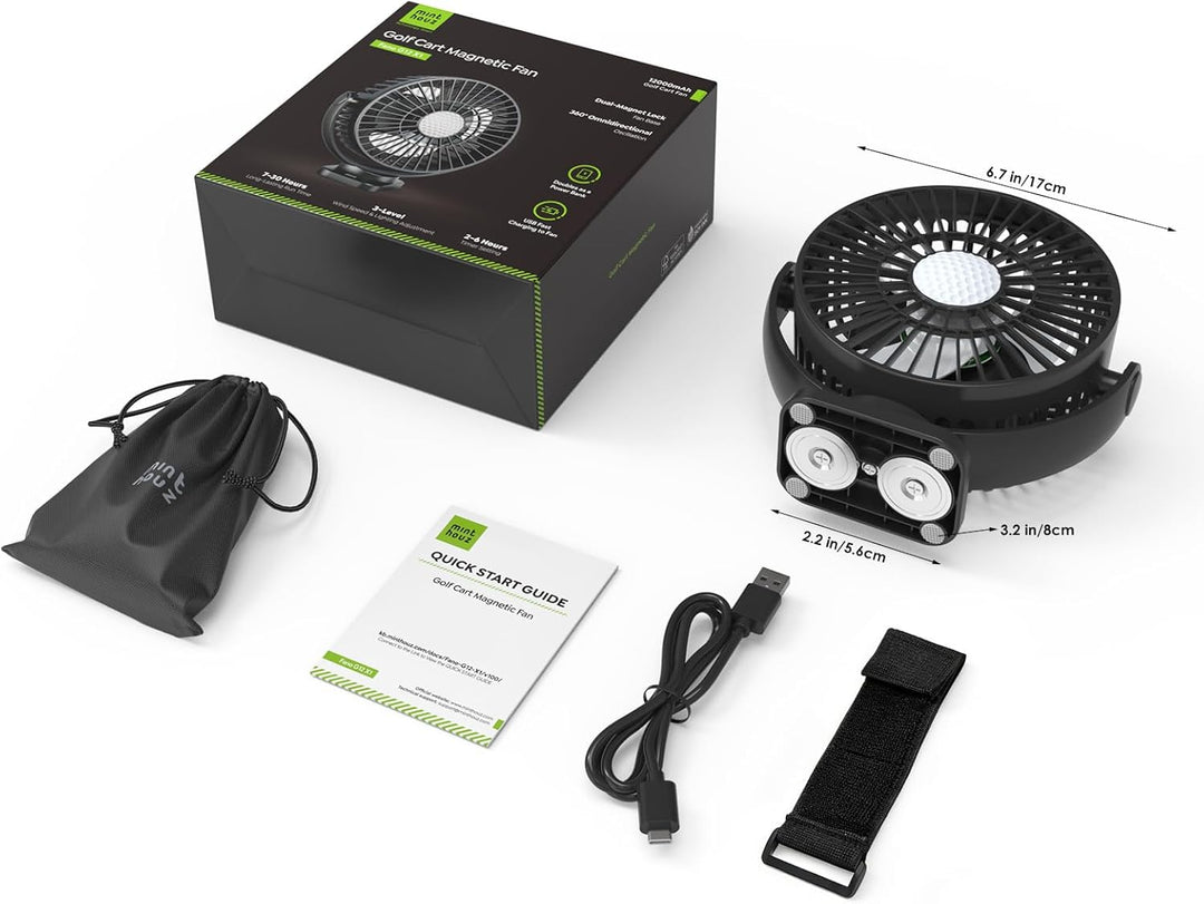 Minthouz 12000mAh Tragbarer Ventilator 5.5 Zoll, USB Ventilator, 3 Windstufen, 360° Drehbar, Max 30h