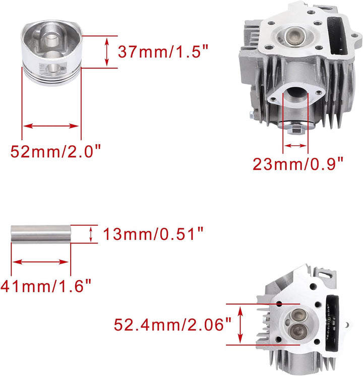 WOOSTAR 52,4 mm Big Bore Zylinder und Kopf 66mm Ventile mit Kolbenring Ersatz für 4-Takt 110ccm Chin