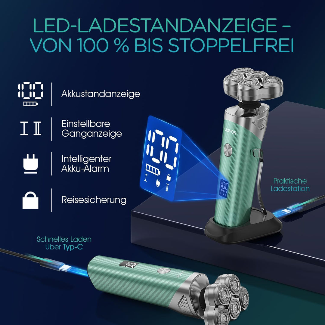 VOYOR Rasierer Herren Elektrisch 5D Elektrorasierer Herren Nassrasierer Herren-Und Trockenrasierer F