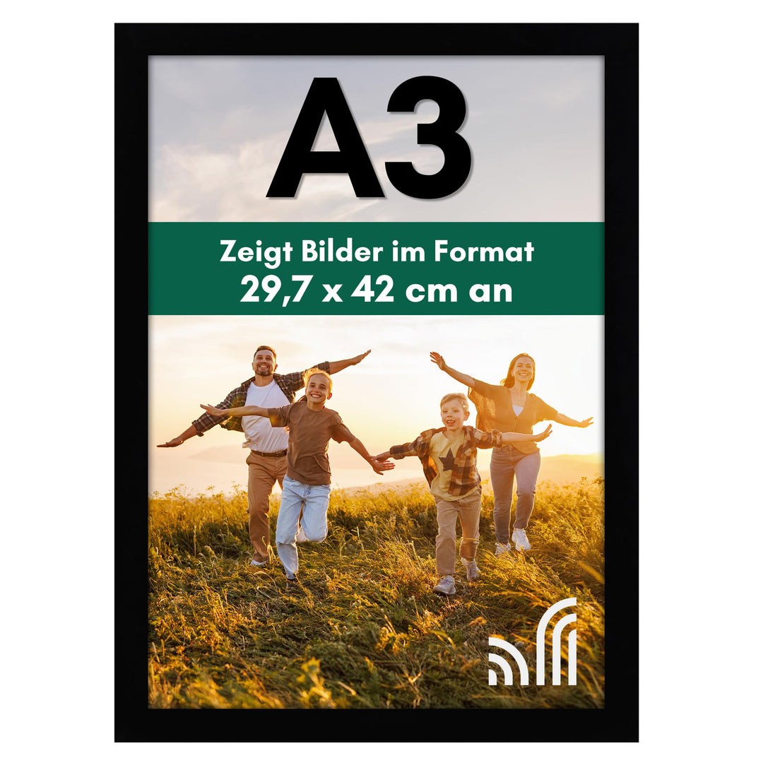 Americanflat Bilderrahmen A3 Schwarz - DIN A3 Bilderrahmen Schwarz aus Verbundholz mit Splitter Fest