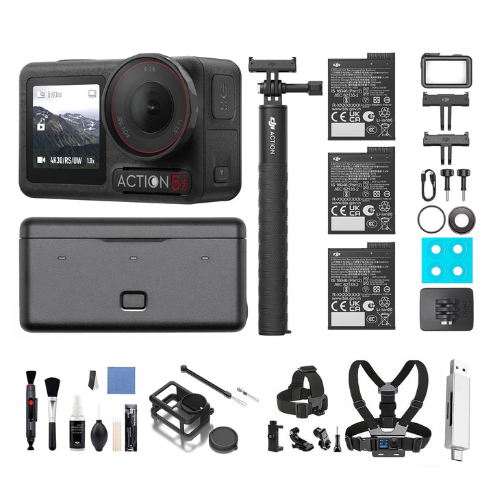 DJI Osmo Action 5 Pro Adventure Combo Mehrere Zubehörteile Bundle, Action Cam 4K mit 1/1.3" Sensor,