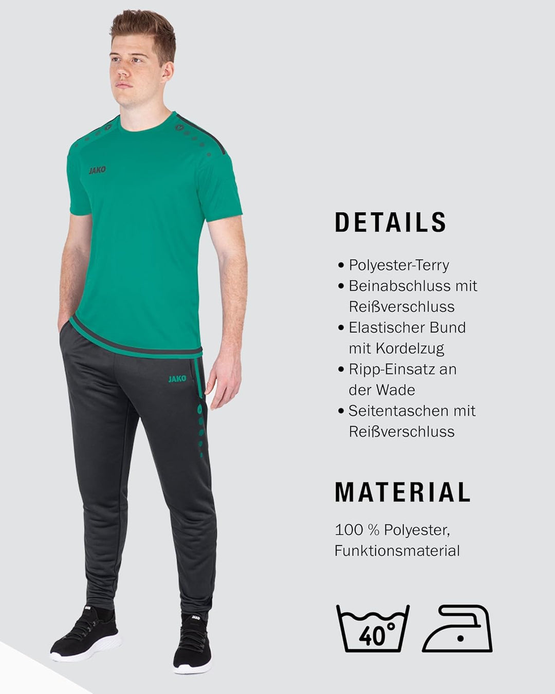 JAKO Herren Trainingshose Active I Sporthose Herren lang mit Elastischem Bund & Seitentaschen I Trai