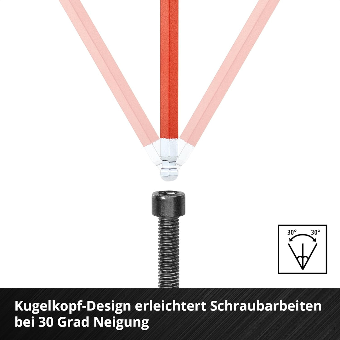 Original Einhell Innensechskantschlüssel-Set 9-tlg. (S2-Stahl, Kugelkopf, doppelte Kopfform, Schlüss