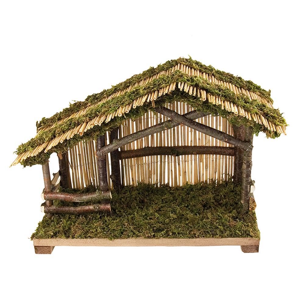 Fritz Cox Krippenstall | Strohstall aus Bambus, Stroh und Moos | für Ihre Krippenfiguren | in Deutsc
