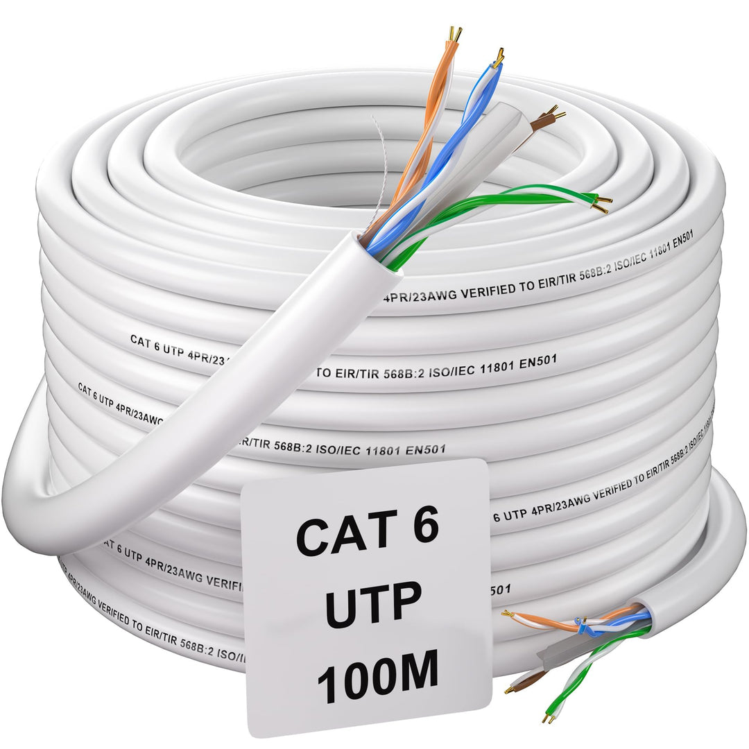 LAN Kabel 100 meter Cat 6, Netzwerkkabel 100m Weiss Outdoor Ethernet Kabel Verlegekabel Hochgeschwin
