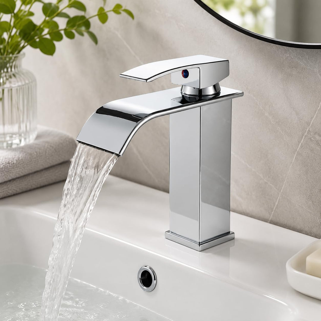 JUNSNEHNG Badmischer, Einhebelmischer für heisses und kaltes Wasser, Wasserfall-Waschtischmischer Ga