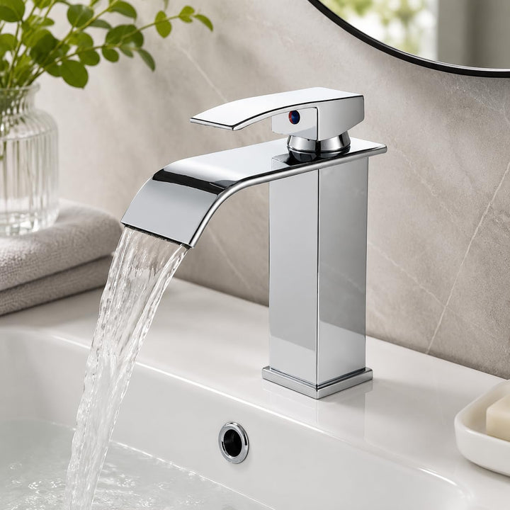 JUNSNEHNG Badmischer, Einhebelmischer für heisses und kaltes Wasser, Wasserfall-Waschtischmischer Ga