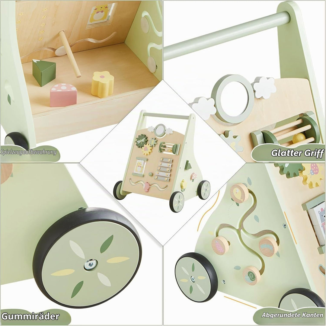 Asweets Baby Lauflernwagen aus Holz, Baby Walker und Activity Center, Multifunktion Montessori Spiel