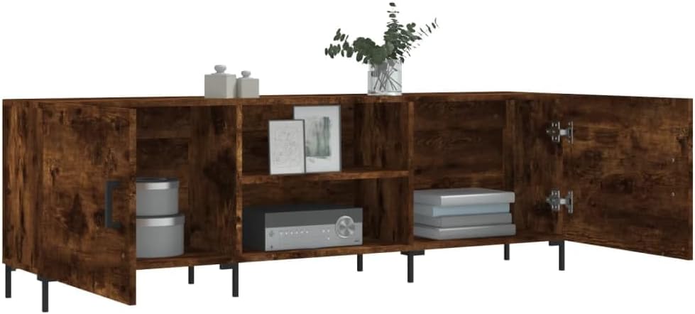 TV-Schrank Eiche Rauchgrau 150 x 30 x 50 cm aus mehrschichtigem Holz und Eisen – niedriger Schrank m