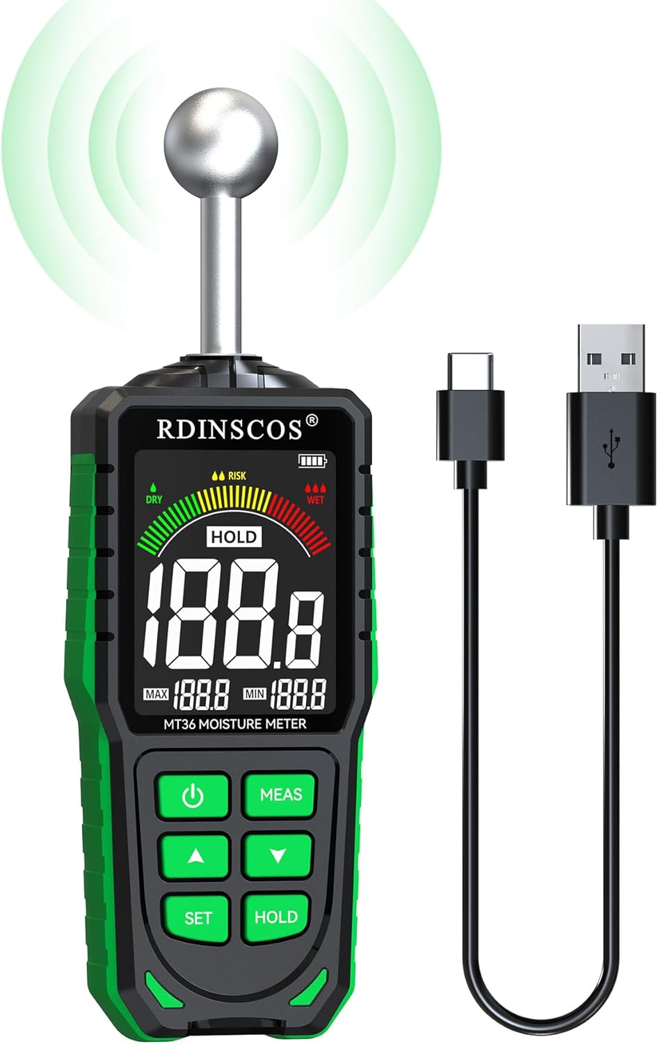 Wiederaufladbar Feuchtigkeitsmessgerät RDINSCOS Wandfeuchtemessgerät Mauerwerk mit Farb-LCD Feuchtig