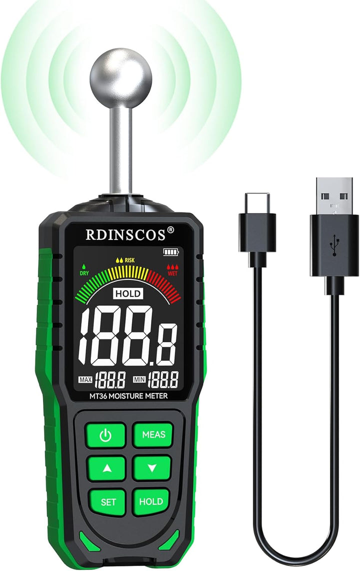 Wiederaufladbar Feuchtigkeitsmessgerät RDINSCOS Wandfeuchtemessgerät Mauerwerk mit Farb-LCD Feuchtig