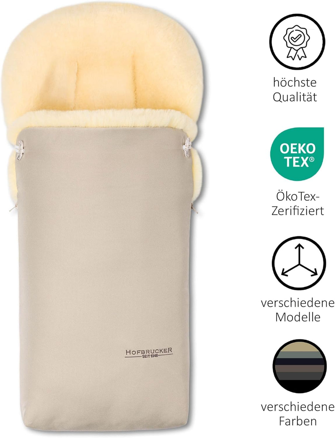 Hofbrucker Lammfell-Fusssack Putzi Kinderwagen, Buggy/Winterfusssack wind- & wasserabweisend/Warmer