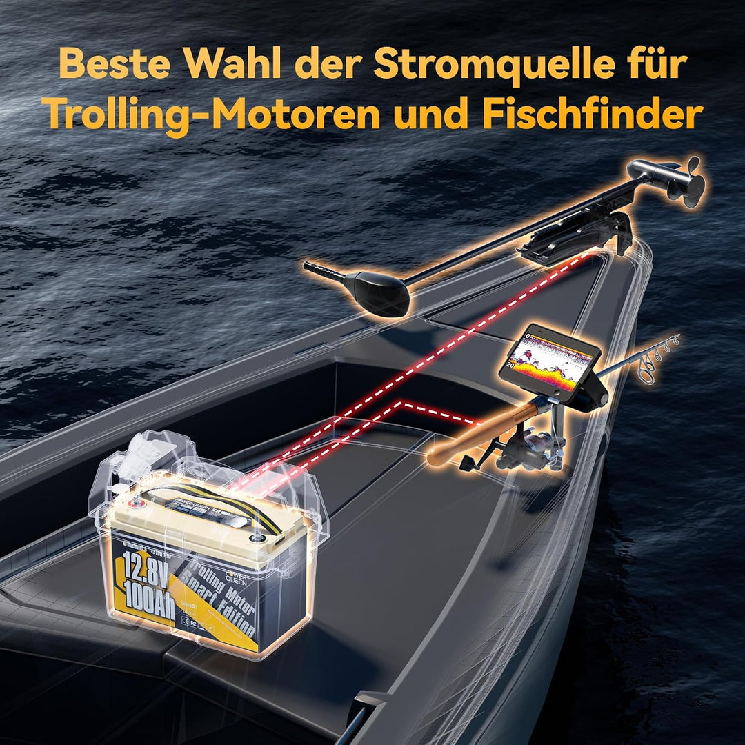 Power Queen 12V 100Ah TM Bluetooth LiFePO4 Batterie, Tieftemperaturabschaltung, Max. 15000 Zyklens,