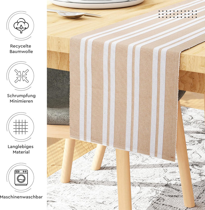 Encasa Homes Esszimmer-Set (6 Tischsets + 1 Tischläufer) | Franca Beige | Fein gerippte Baumwolle |