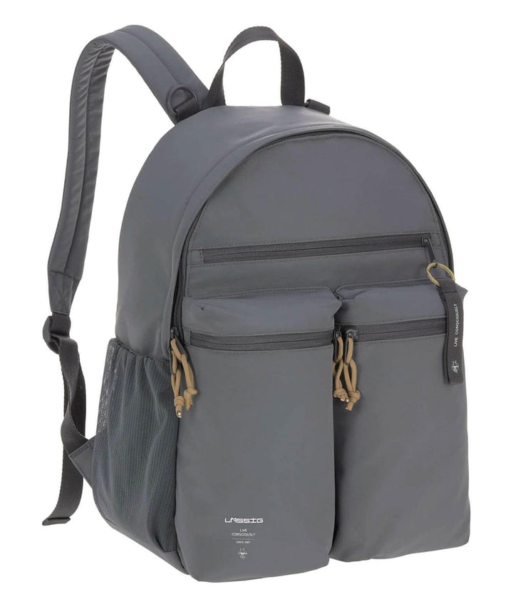 LÄSSIG Baby Wickelrucksack mit Wickelunterlage, Kinderwagenbefestigung/Casual Urban Backpack anthrac