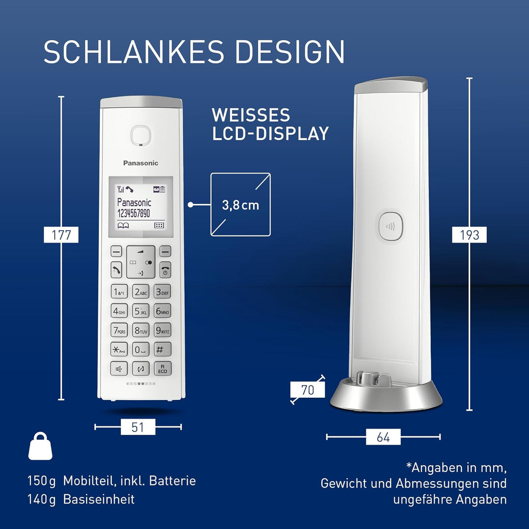 Panasonic KX-TGK220GW Design-Telefon mit Anrufbeantworter (Wecker, Haustelefon (schnurlos), HD-Telef