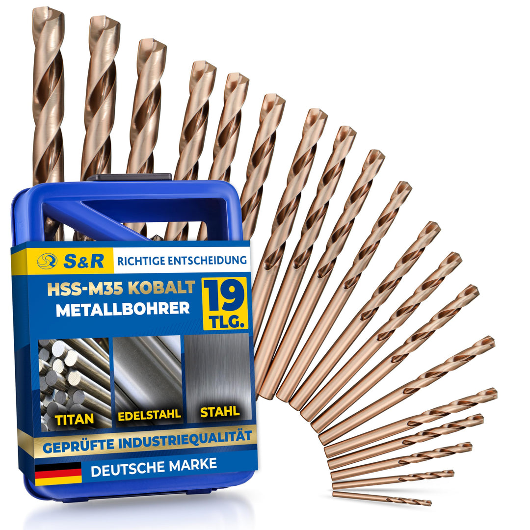 S&amp;R Metallbohrer Set 1,0-10 mm, 19 Stk, Industrie-Qualität, extra hohe Standzeit, HSS COBALT Kobaltl